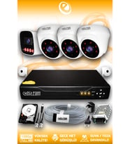 Elitcam 4 Kameralı Zebra 3 İç Kamera Set 320 GB 5 MP Full HD Gece Görüşlü Güvenlik Kamerası Sistemi