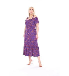 Kadın Büyük Beden Madonna Yaka Desenli Askılı Elbise