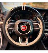 Fiat Pratico Dikme Direksiyon Kılıfı Parlak Siyah Bej Detaylı Bej Çift Yüzük ve Dikiş 2015-2022