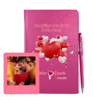 Sevgililer Gününe Özel Pembe Defter Kalem & Instagram Çerçeve Hediye Seti 30