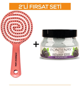 Fontenay Profesyonel 3Boyut Saç Fırçası+Face&Body Peeling Scrub Yüz Maskesi Böğürtlen 350ml 2'Li Set