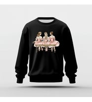 Üç Balerin Baskılı Basic Sweatshirt (Siyah)