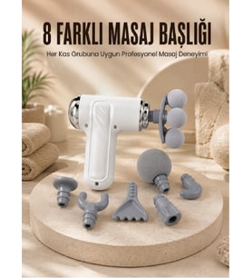 Çok Fonksiyonlu Masaj Tabancası Spor Sonrası Kas Rahatlatıcı 8 Başlıklı Masaj Cihazı