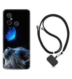 Xiaomi Redmi 12C Kılıf Resimli Boyun Askılı İpli Desenli Silikon Series Butterfly Cat 1891