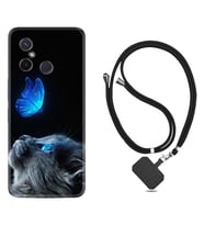 Xiaomi Redmi 12C Kılıf Resimli Boyun Askılı İpli Desenli Silikon Series Butterfly Cat 1891
