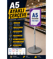 A5 Ayaklı Menü ve Fiyat Bilgi Standı Yuvarlak Tabanlı Teleskopik Çerçeve Etiketlik Mor