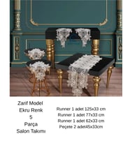 Zarif Model Krem Dantelli Masa Örtüsü Runner Seti Çeyizlik Salon Takımı 5 Parça