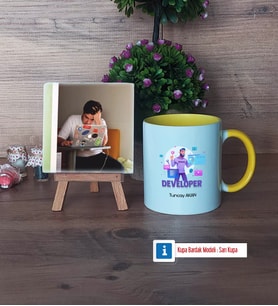 Developer Fotoğraflı Dekoratif Taş, Kupa Bardak Beyaz Hediye (Model 7)
