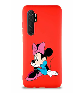 Xiaomi Mi Note 10 Lite Soft Premier Kapak Minnie Mouse-E Tasarımlı Silikon Kılıf - Kırmızı (Şeffaf)