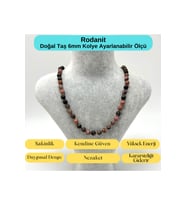 SERTİFİKALI Rodanit Doğal Taş 6mm Makrome Kolye 45cm- 55cm Ayarlanabilir Ölçü