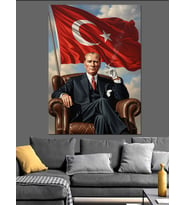 Koltukta Oturan Gururlu Atatürk Portresi Dekoratif Kanvas - Mdf Ahşap Tablo