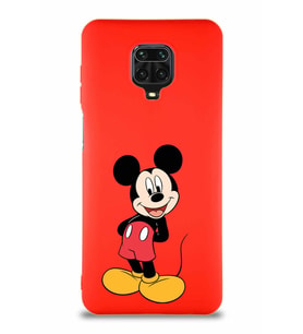 Xiaomi Redmi Note 9S Soft Premier Kapak Mickey Mouse-B Tasarımlı Silikon Kılıf - Kırmızı (Şeffaf)