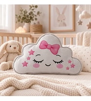 BK Gift Sevimli Yüz Tasarımlı Gri Bulut Yastık-5 - Bebek ve Çocuk Odası Dekoratif Yastık 34,5x22 cm