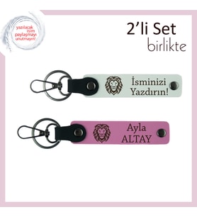 İsme Yazılabilir Kaplan Motifli Anahtarlık, Doğum Günü Hediyelik 2’li Set, Beyaz-Pembe