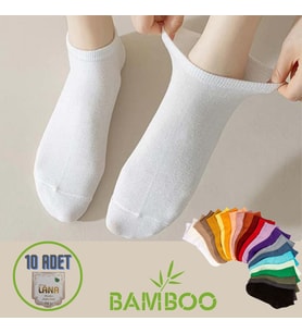 Kadın Bambu Patik Çorap (10 ADET / ÇİFT) Dikişsiz Parfümlü Kısa Model Hassas Çorabı (Model 1)