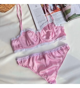 Pembe Saten Balenli Sütyen Takımı (Pembe-Beyaz)
