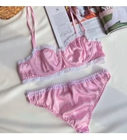 Pembe Saten Balenli Sütyen Takımı (Pembe-Beyaz)