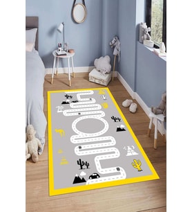 Dijital Baskılı Kaymaz Taban Yıkanabilir Kolay Temizlenir Modern Çocuk Odası Halısı NDÇ-HT-1190 (Sarı)