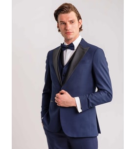 Dufy Lacivert Erkek Modern Fit Armürlü Mono Yaka Smokin Takım - 61307
