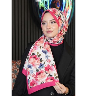 Çiçek Bahçesi Desen Fuşya Soft Pamuk Şal (Standart)