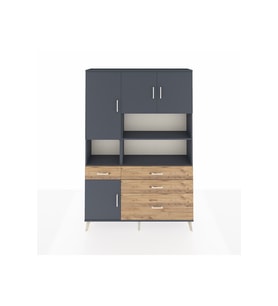 Arges Dolap 9 Raflı 4 Çekmeceli 4 Kapaklı 132x30x195 Antrasit-Antrasit/Çam