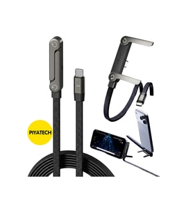 Piyatec 240W Hızlı Şarj Kablosu Entegre Katlanabilir Telefon Standlı 90 Derece Dirsek Tasarımlı Örgü Data Kablosu