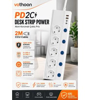 5 li Akım Korumalı Çoklu Priz 2 Metre Kablolu 3680w 16a 5 Anahtarlı 2usb-a 2 Usb-c Pd 20w Hızlı Ftr-28