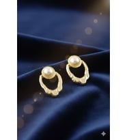 Oval Metal İnci Küpe (Gold)