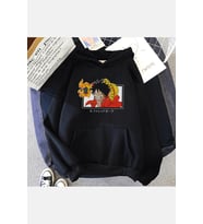 One Piece Luffy Red Hawk Kapşonlu Sweatshirt (Siyah)