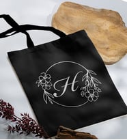 BK Gift Kişiye Özel Harfli Siyah Kumaş Bez Çanta-5, Baskılı Omuz Çantası, Alışveriş Çantası