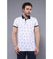 Desenli Beyaz Polo Yaka T-shirt  Wessi