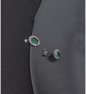 925 Ayar Gümüş Zümrüt Oval Model Küpe