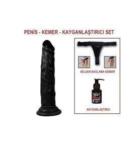 18,5 cm Belden Bağlamalı Realistik Testissiz Dildo Penis Set