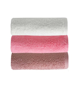 3 lü Düz Renk El Yüz Havlu Seti %100 Pamuklu 50x90 Cm Gül-Pembe-Beyaz (Çok Renkli)