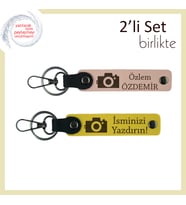 Objektife Sığdırılmış Anlamlı Hediye, Kamera Desenli, Kişisel Anahtarlık Takımı, Yavru Ağzı-Sarı