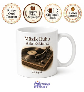Eski Plakları Dinleyenlere Pikap ve İğne Nostalji Çay Kupası Hediye Bardak