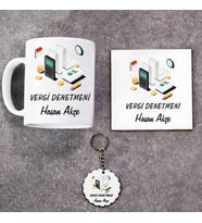 Vergi Denetmeni Kupa Bardak Altlık ve Anahtarlık Hediye Seti (Model 1)