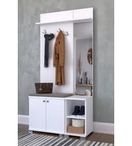 Montana Aynalı 2 Kapaklı Portmanto Takımı, Askılık, Vestiyer Beyaz