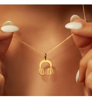 Kişiye Özel 925 Ayar Gümüş Kulaklık Kolye (Gold)