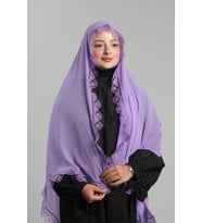 Mor Namaz Başörtüsü Şal Şifon Güpürlü 202106_22