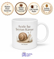 Yavaş Salyangoz Çizimli Acele İşe Şeytan Karışır Sakinlik Kupası Hediye Bardak