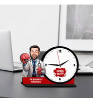 Erkek Nöroloğa Hediye Karikatürlü MDF Masa Saati