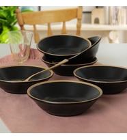 Keramika Mat Siyah Gold File Hitit Yemek Tabağı 18 Cm 6 Adet
