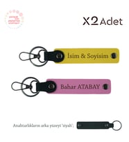 Öğrenciye Doğum Günü Armağanı, İsim & Soyisim Yazılı 2’li Anahtarlık Seti, Sarı-Pembe-Siyah