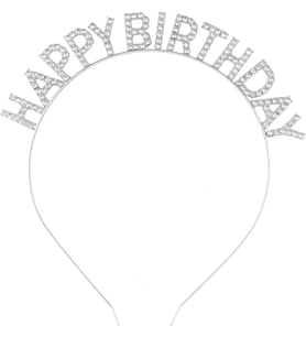 Gümüş Kristal Taşlı Happy Birthday Doğum Günü Tacı İthal Ürün A Kalite 17x16 cm