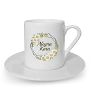İsme Özel Papatya Çerçeveli Türk Kahvesi Fincanı Seti (Beyaz)