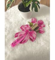 Pamuğum Atelier Pembe Lale Buketli 10ml Sprey Kolonya Kına Söz Nişan Nikah Hediyeliği (25-50-100-200 Adet)