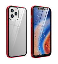 İPhone 12 Pro Mıknatıslı 360 Derece Ön ve Arka Cam Full Korumalı Manyetik Kılıf (Kırmızı)