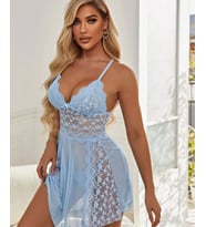 Beleng Dantelli Mavi Transparan Mini Gecelik/Babydoll -6030