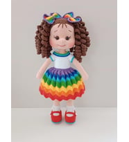 Gökkuşağı Kıvırcık Saçlı Kırmızı Ayakkabılı Karnaval Bebek Amigurumi Organik Oyuncak